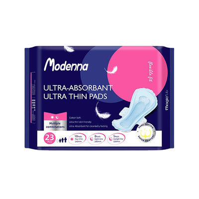 Bom preço Almofadas ultra finas orgânicas do algodão da tira de Chip Sanitary Pads Blue Printing do aníon das mulheres on-line